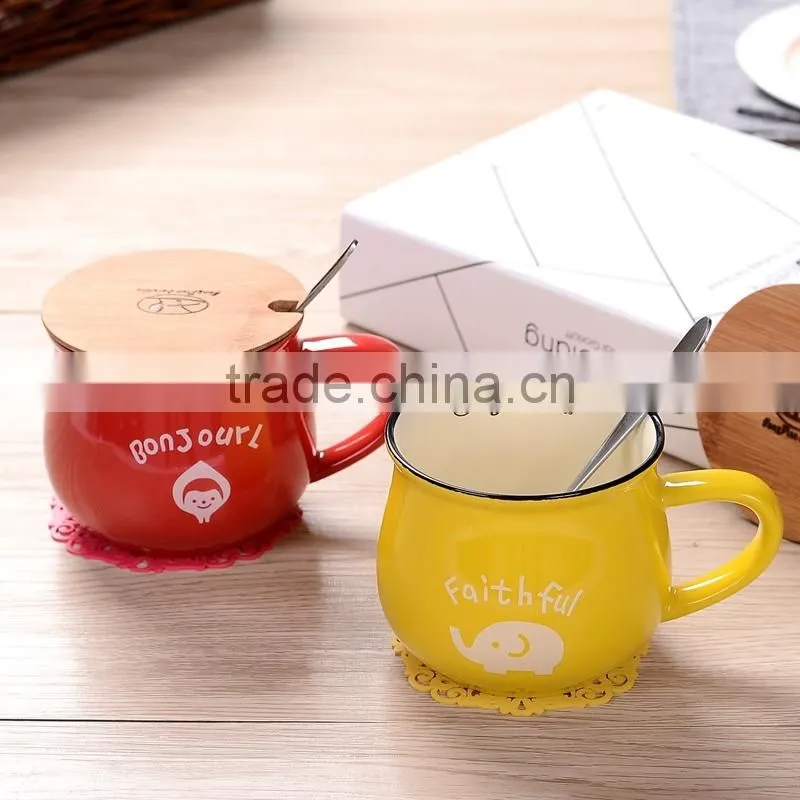 ceramic cup set with wood, certification enamel camping mug