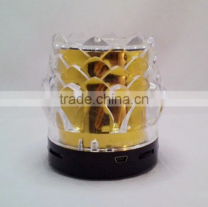 New arrival crystal lotus transparent colorful light speaker USB mini speaker creative speaker with radio function