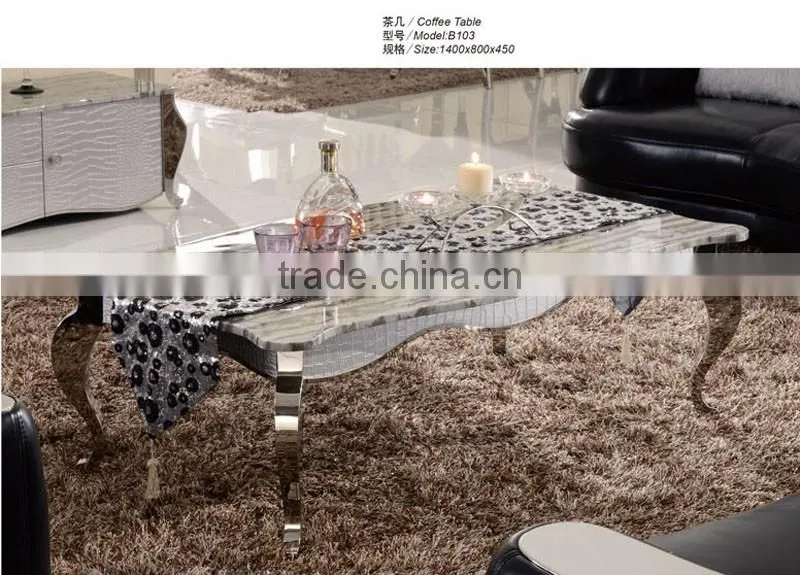 foshan cohen factory Stainless steel frame center tea table with PU decoration