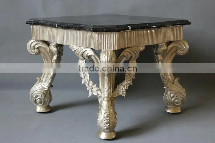 Champagne gold coffee table with marble top, French furniture