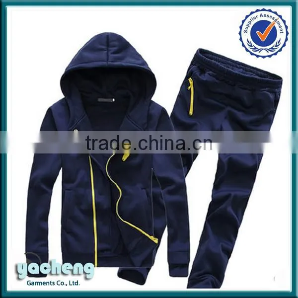 wholesale mens sport suits fleece plain suits with pants custom slim fit sport wears outside