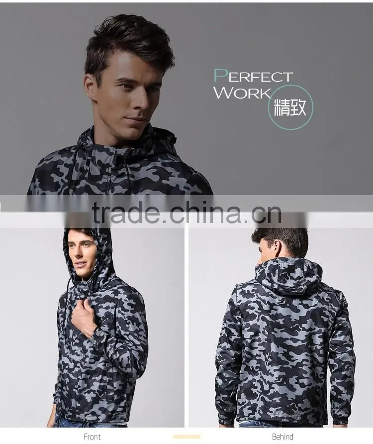 Popular High Quality Sport Men Jacket Camo Coat Causal Hooded Outdoor Thin Windbreaker Zipper Outwear