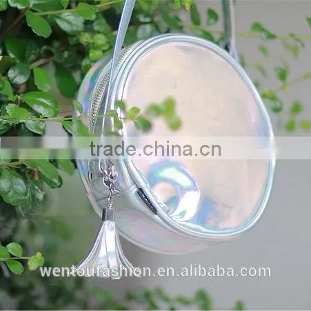 High quality holographic silver round Pouch Bag