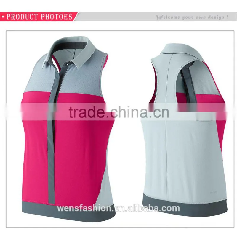 2016 new fashion women sleeveless polo shirt with front botton