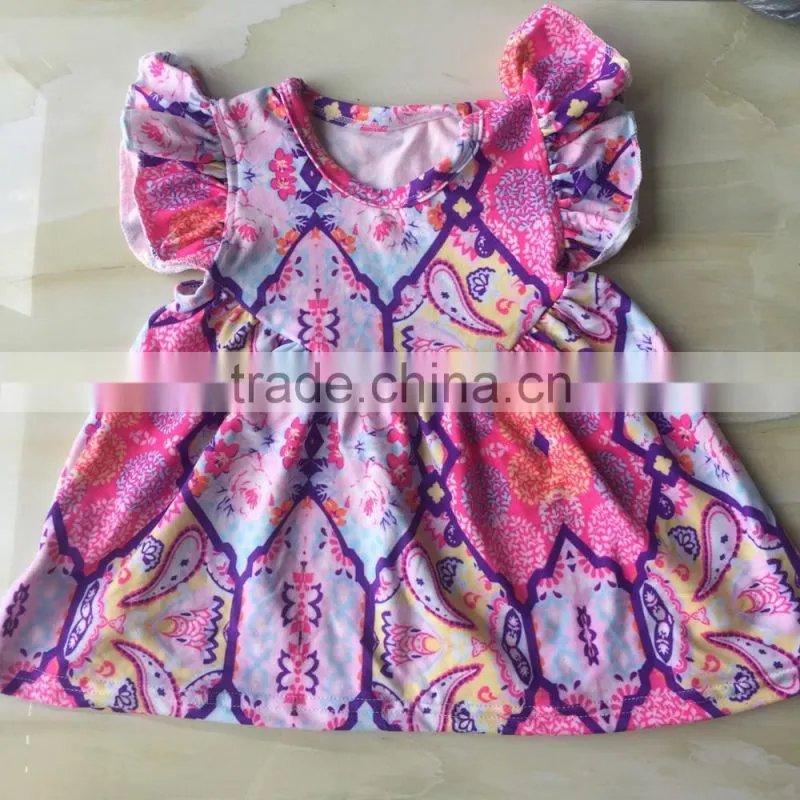 WY-672 Kids Printed Top Stock Milk Silk Top for Girls Pakistani Frocks Yiwu China Ruffle Clothes