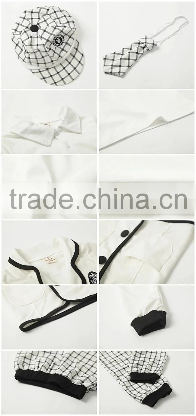 2016 Hot Sale Boy Clothing Prince Handsome Boy Suits White Coats Grey Cap And Strip Pants Children Wear Kids Clothes
