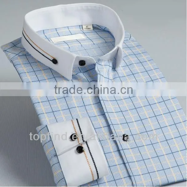 Men Long Sleeve Cotton Plaids Embroidery Shirts