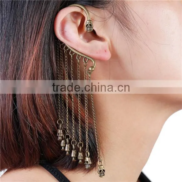 Fashion Tassel Halloween Skull Ear Cuff Clip On Stud Wrap Earrings
