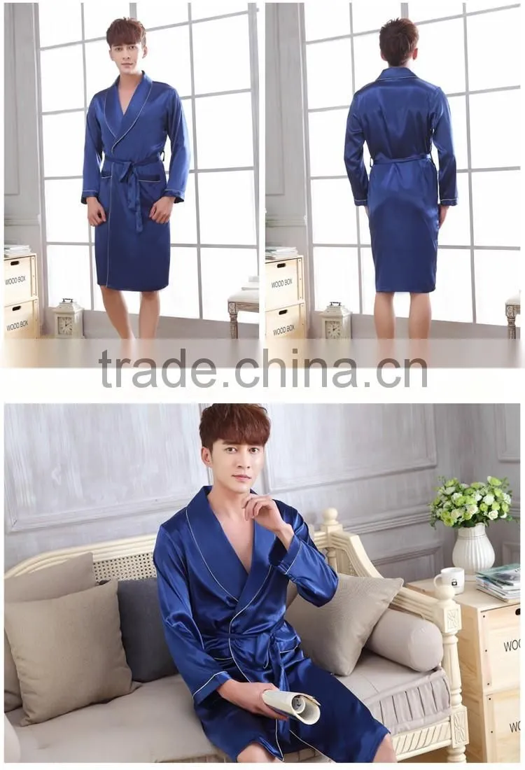 kimono silk robe satin men night robe pocket long belt white