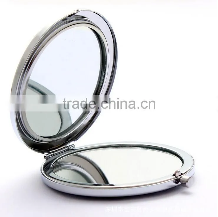Metal Hollw Rhinestone Embessed Glass Lens Double Folding Mirrors