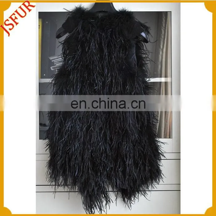 2015 Black Ostrich Feather Vest Women's Fur Vest With Real Ostrich Feather
