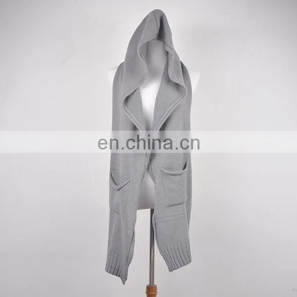 TOROS Professional OEM/ODM Winter warm knitted hooded scarf with pockets