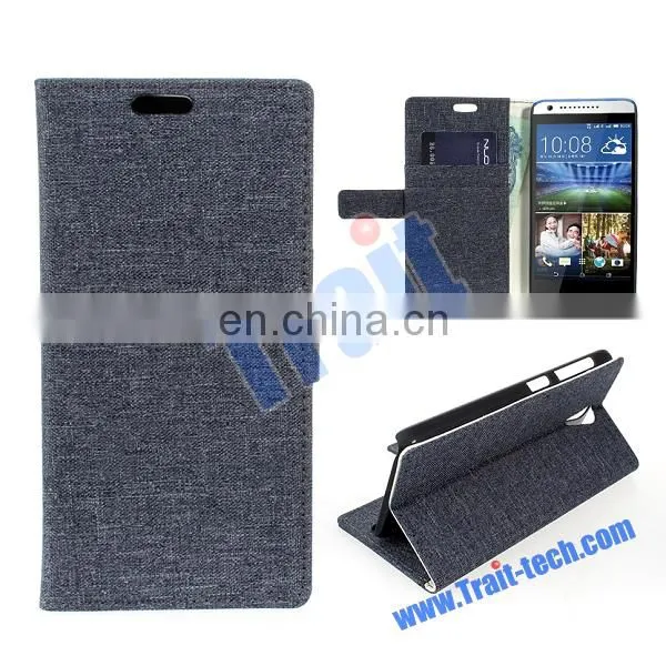 China Sale Cloth Texture Pattern Wallet Style Magnetic Buckle Side Flip Stand Case for HTC Desire 820 mini