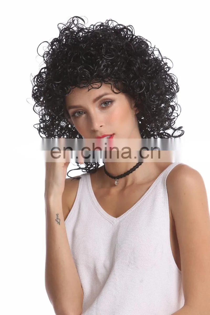 Party humid curly short black wigs P-W249