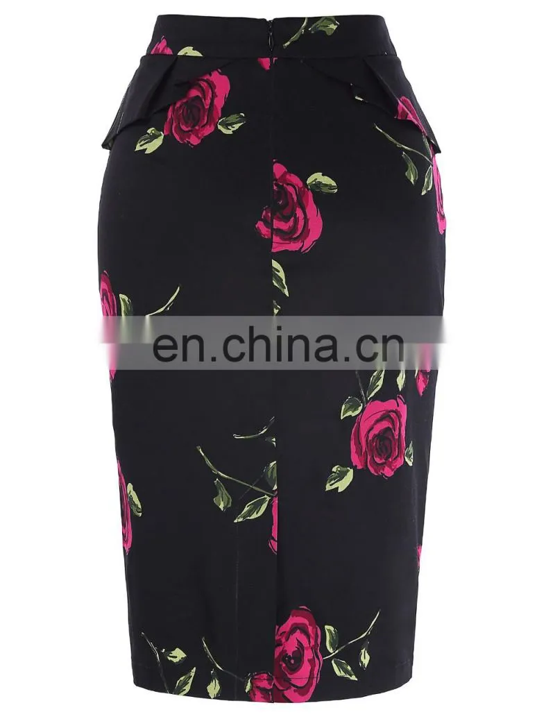 Grace Karin Occident Women's Hips-Wrapped Vintage Retro Cotton Printed Pencil Skirt CL008928-10