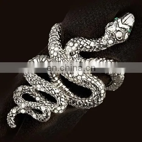 Platinum Snake Napkin Rings, White & Green Crystals, Set of 4
