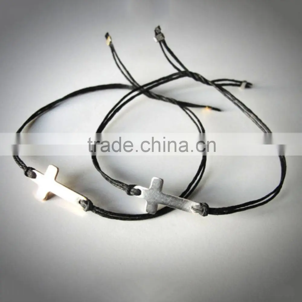 2015 top quality Alloy cross charm double bracelet wrap waxed cotton cord bracelet