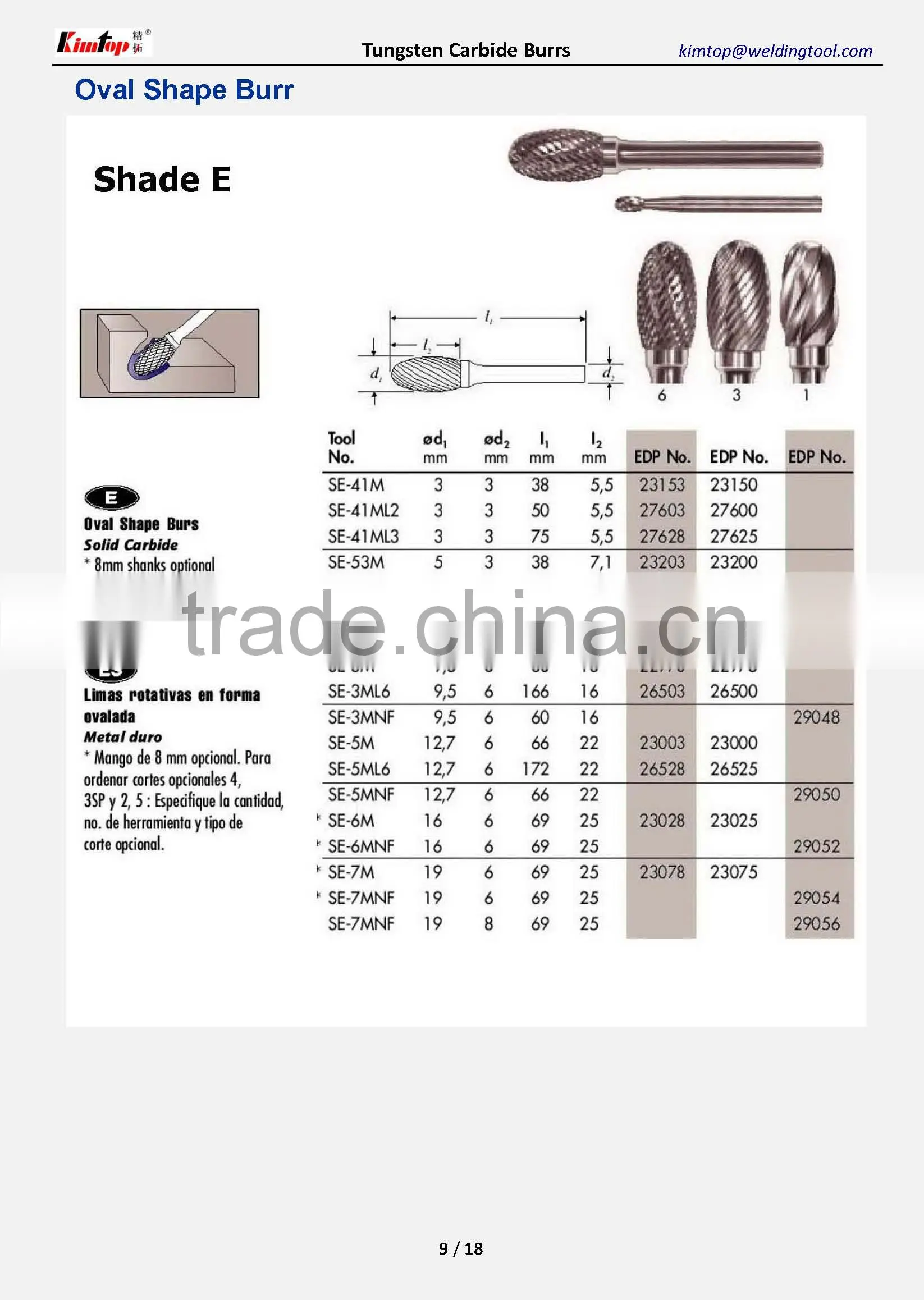 Tungsten Carbide Rotary Burrs of the All Shape