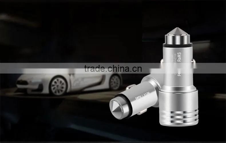 2015 cell phone ipad safety hammer car charger with metal aluminum with broken window hammer design function