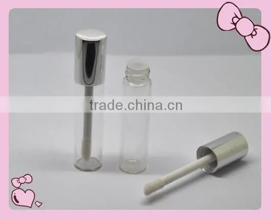 elegant 5ml cosmetic lipbalm glass tube,lipgloss container with shiny silver cap