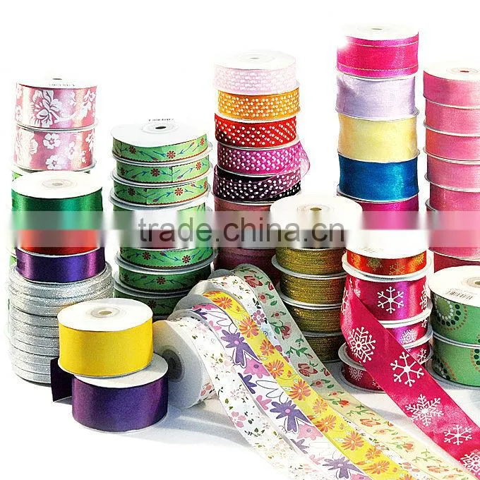 flying girls and snow flowers printed white grosgrain ribbon