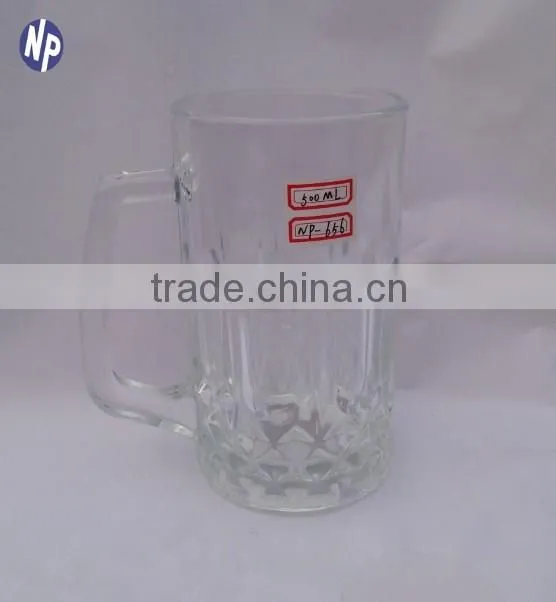 0.5L clear glass beer mug with handle