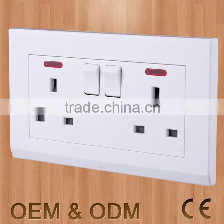 British standard duplex switched socket outlet with neon indicator