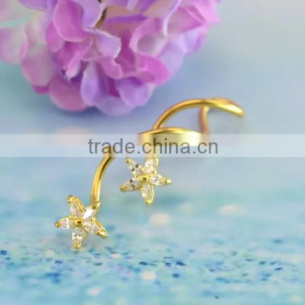Fashionable design gold plated flower zircon industrial navel piercing jewelry