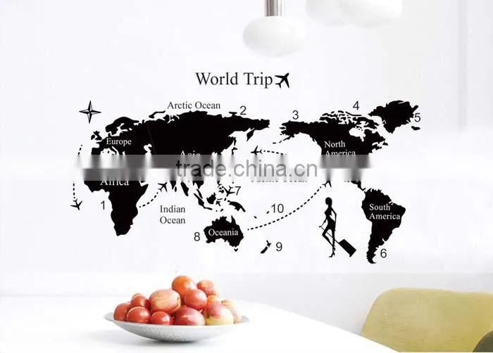 ALFOREVER small size pvc black world trip sticker,pvc world trip decals