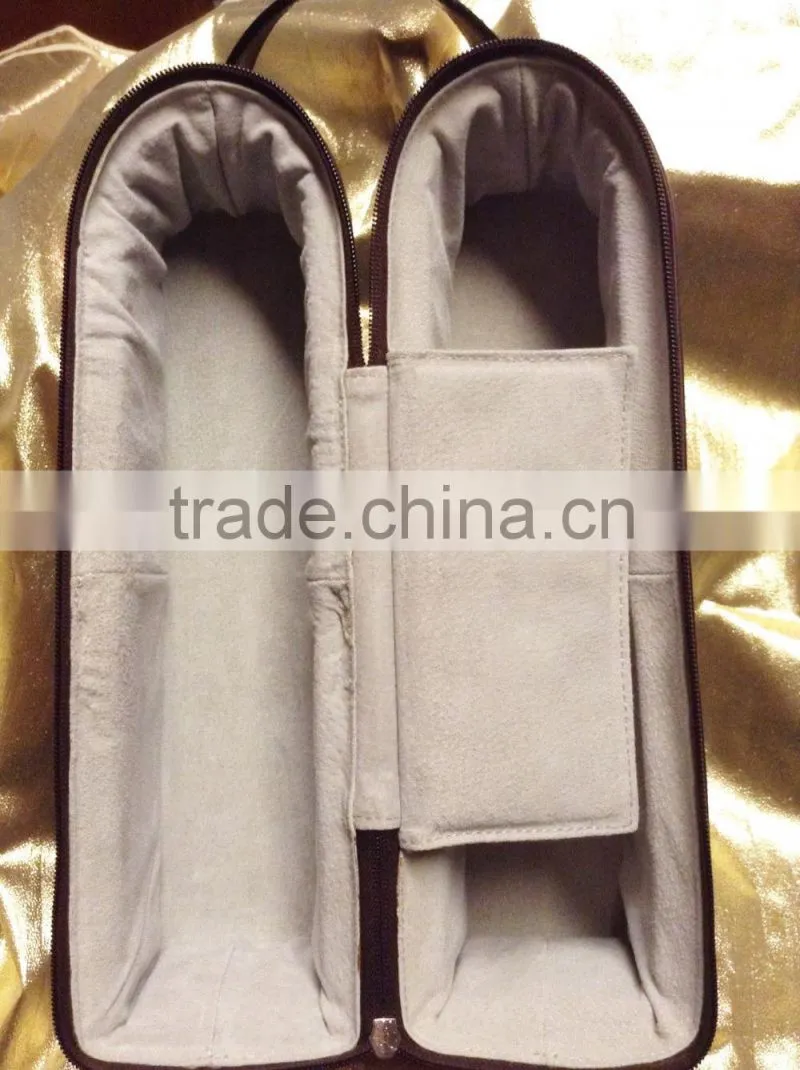 black leather padded red white dual wine 2 bottles leather wine carrier