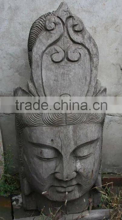 chinese antique hand carved wooden buddha head
