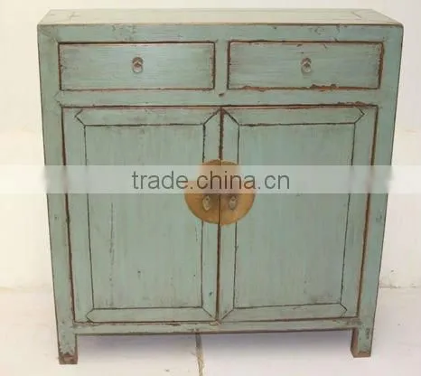 chinese antique grey blue two door two drawer cabinet
