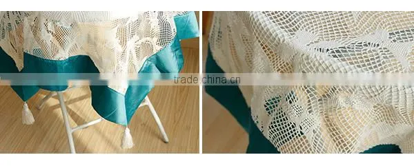 100% Polyester white lace table cloth with tassels