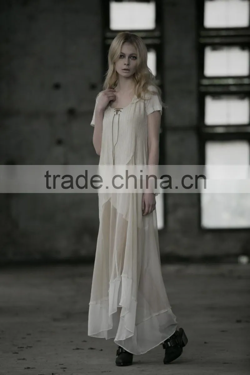 PQ-042 summer short sleeve strap causal transparent mesh long dress