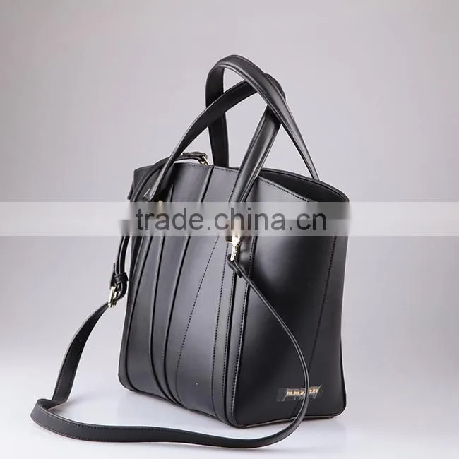 3648 Black Sturdy Shape PU Simple Modern Design Tote Bag Leather With a Long Shoulder Strap