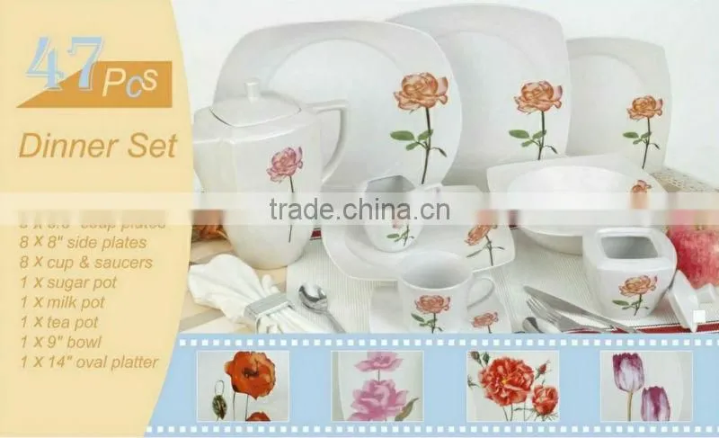 china wholesale latest dress designs47 pcs decal porcelain dinnerware set