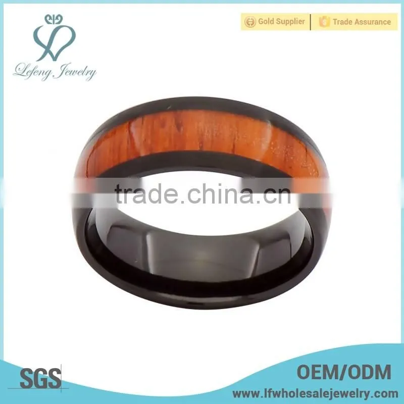 Custom plated black titinium engagement bands with custom wood grain