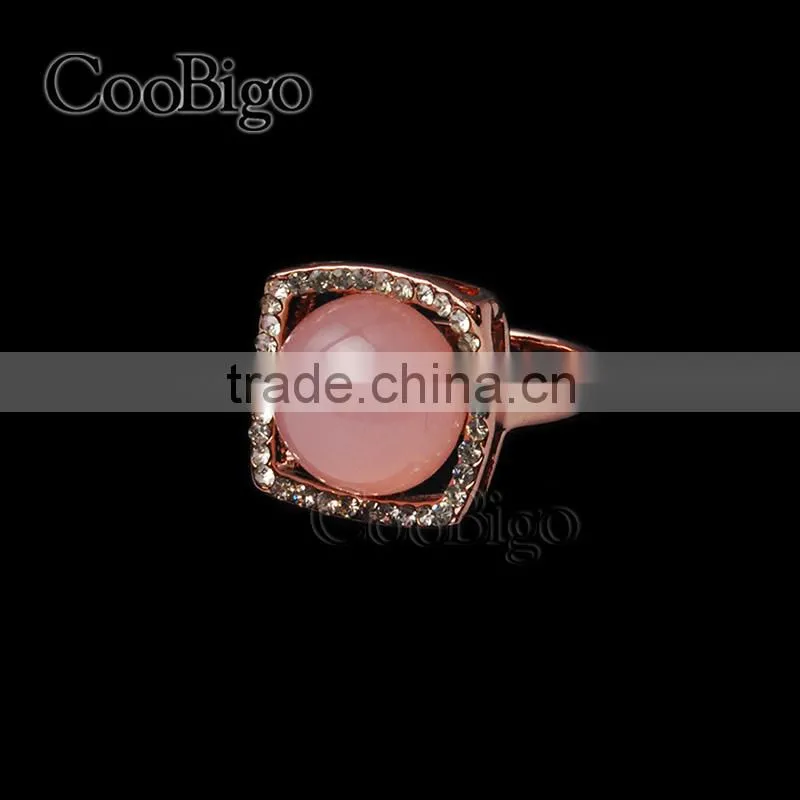 Fashion Jewelry Rose Gold Plated Pink Stone Ring Girl Wedding Party Show Gift Dresses Apparel Promotion Accessories