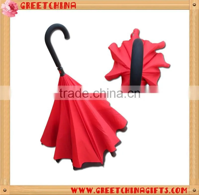 Windproof C-holder double layer upside down reverse umbrella for car