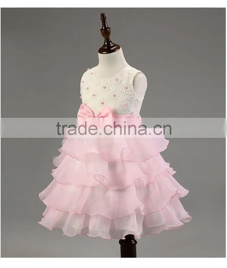 Lastest wholesale pink chiffon Layered dress flower girl net dresses TR-WS33