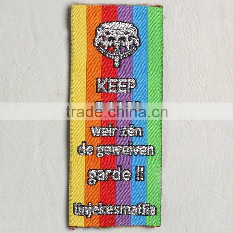 colorful label ,straight cut woven label for knitting wool hat