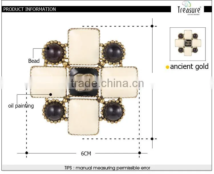 2015 latest new design brand white square oil drop and black plastic balls fashion brooch wholesale