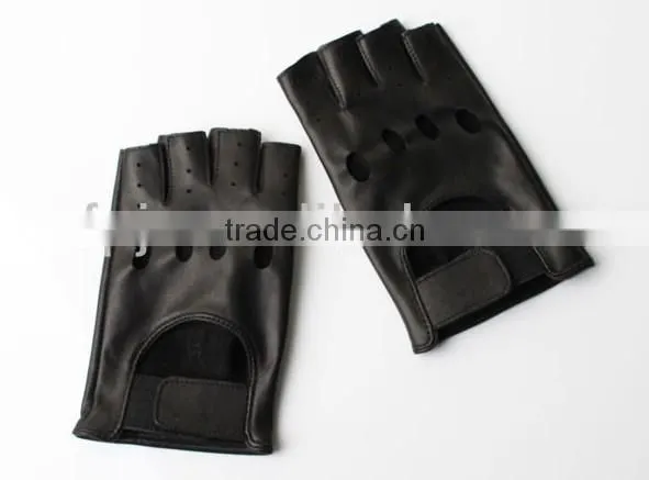 Genuine sheep skin men half finger driving leather gloves