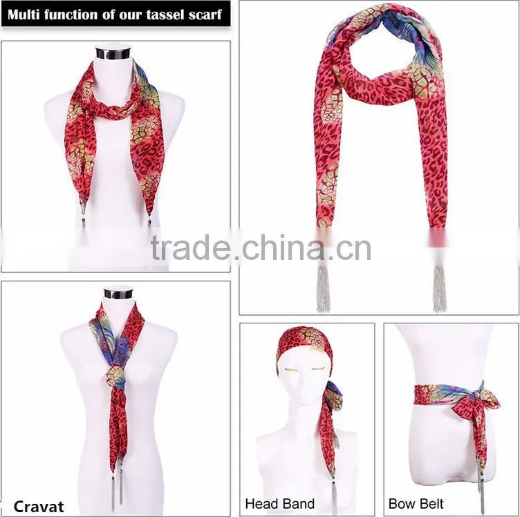 2015 Preppy style presentative leaves printing fashion chiffon scarf