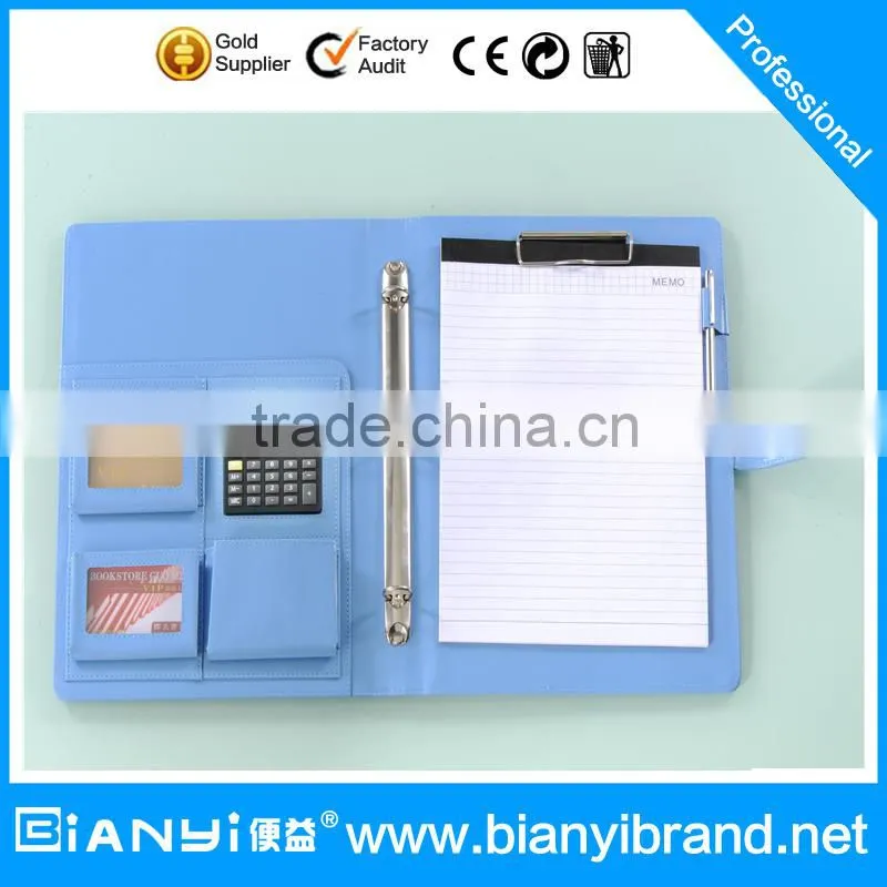 Logo printed top quality pu custom leather cheap portfolio with front pocket