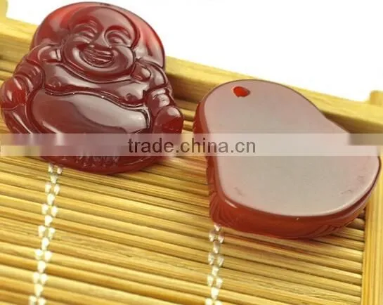 Red Agate Gemstone Tibet Buddhist Laughing Buddha Amulet Pendant