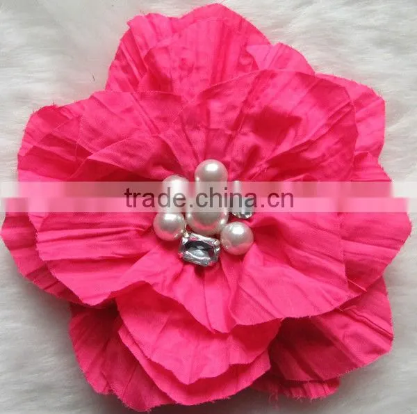 Women Flower Pearl Brooch Hair Clip Hair Pin Faric Flower Artificial flowers