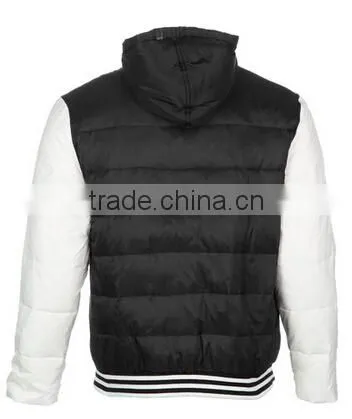 100% polyester mens hooded down jacket with rib on the hem from china