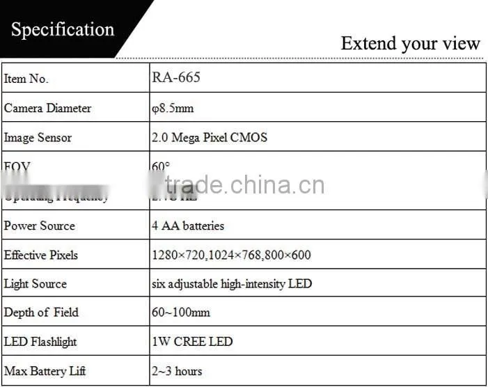 IP67 2 mega pixel cmos wifi inspecition endoscope for testing