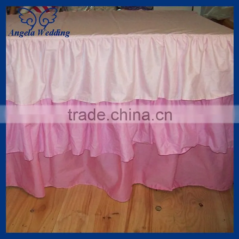 SK006C Wedding Fancy new three tiered polyester banquet ruffled pleated steps in pink table skirt